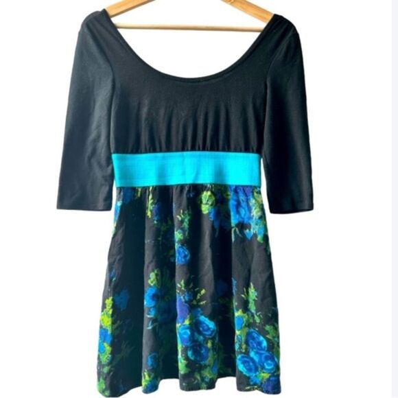 Xhilaration Dresses & Skirts - Vintage Xhilaration Black Floral Babydoll Mini Dress Small Y2K 90s retro boho